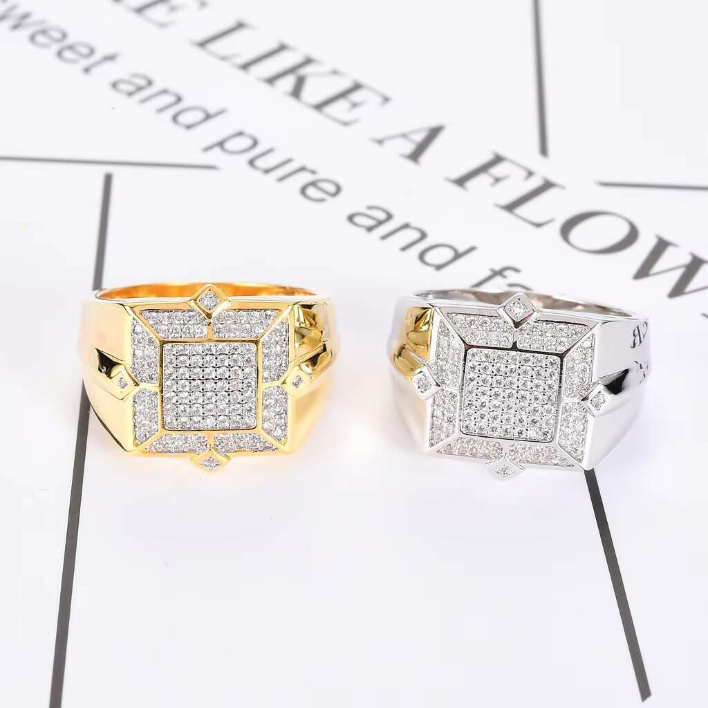 European American Hip Hop Mens Ring AAA High-Grade Zircon with Gold Plating Creative Inlay Style Trendy BlingBling Ring for Men
