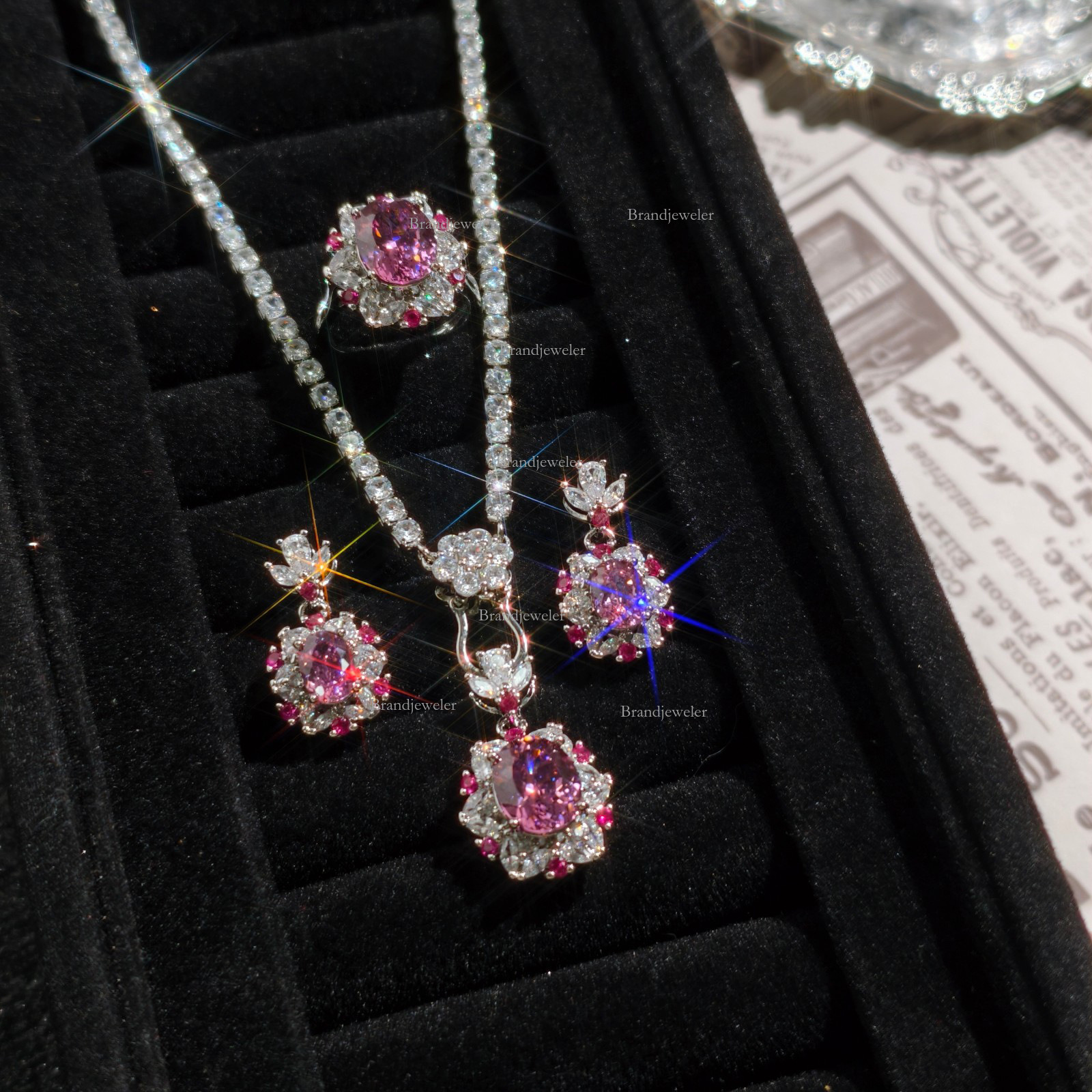 Back Cover Starry Free Delivery Model Sky Designer Necklace Cut Dried Rose Three-piece Full Diamond Open Ring For Women Elegant Luxurious Pendant Earr