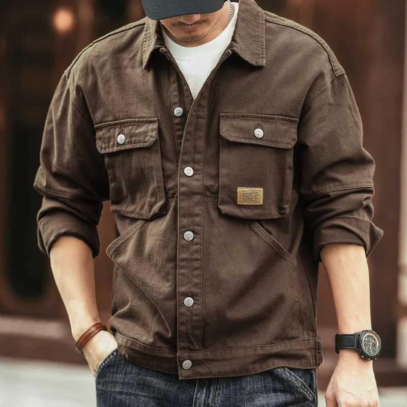 Spring and autumn new American heavy vintage denim jacket mens casual loose jacket XJ250621