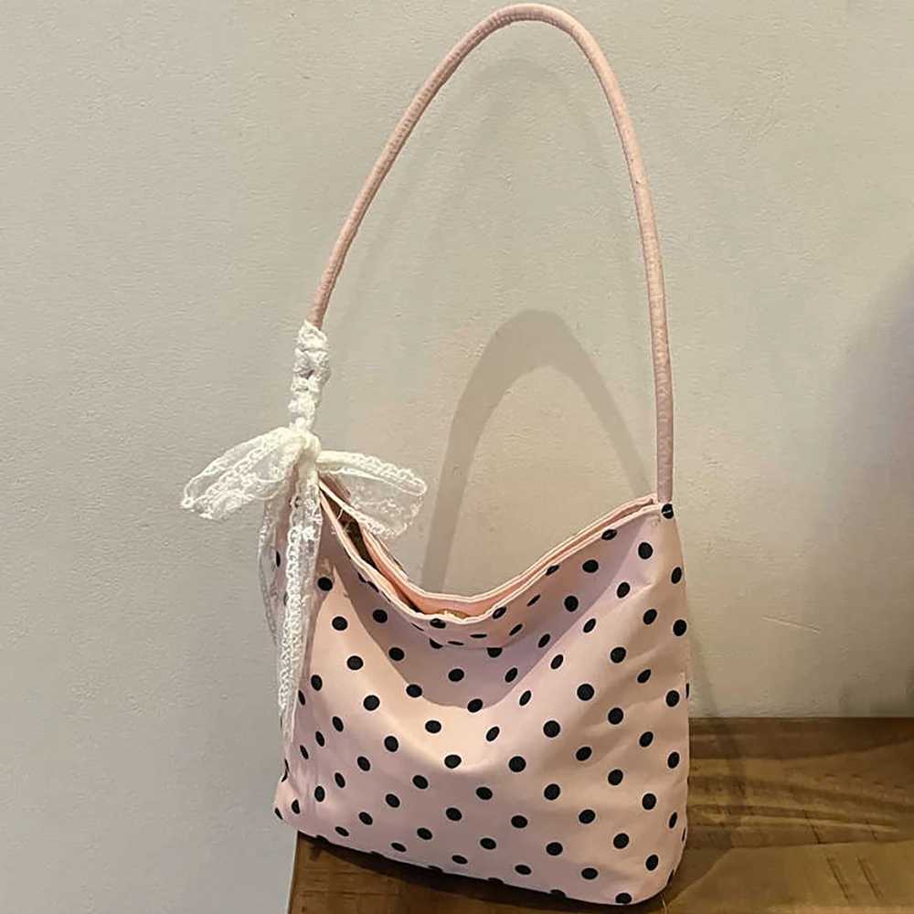 Sweet Polka Dot Underarm Bags Women Lace Bow Casual Shoulder Bag for Phones Wallet Korean Style Bucket Handbags 2025 New XJ250620