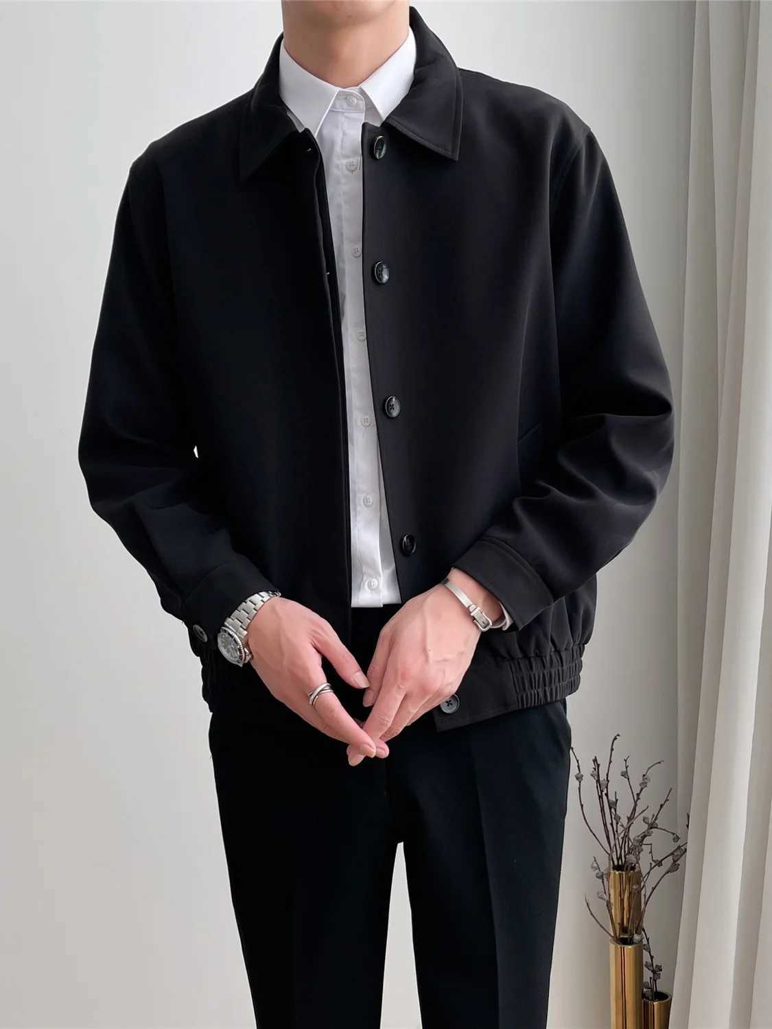 2024 Spring and Autumn New Mens Casual Apricot Lapel Jacket Loose Korean Version of The Trend Short Silhouette Coat Top Men XJ250621