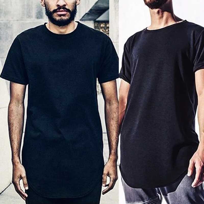 Casual Summer Mens Basic T-Shirt Short Sleeve Solid Black White Long Style O Neck T-Shirt For Men Tee Tops Undershirt Clothing XJ250621
