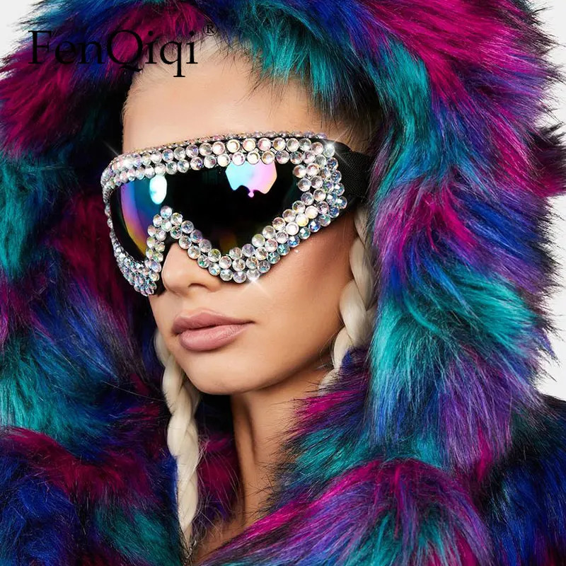 Steam Punk Diamond Decor Sun Glasses Holiday Carnival Illusion Goggles Oversize Snowing Eyewear Siamese Ski Goggles 250617