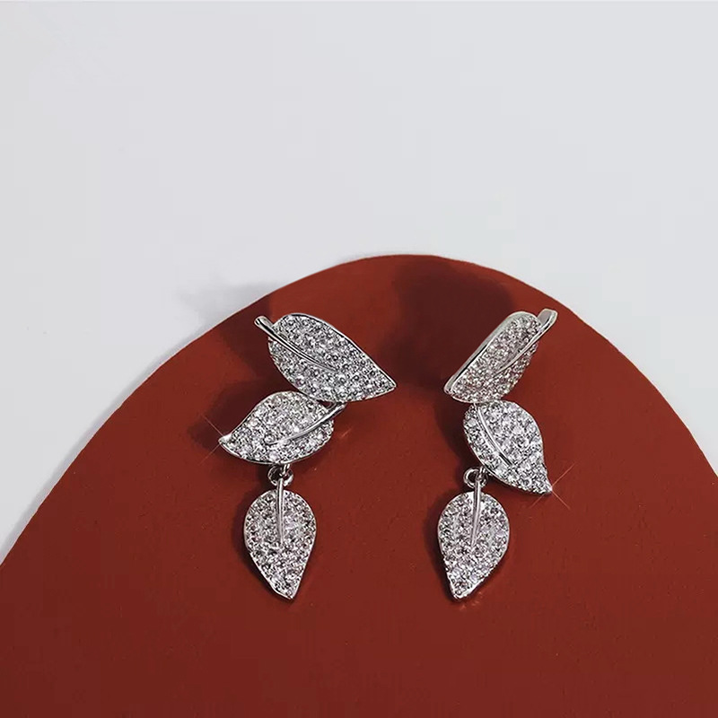 Choucong Brand New Ins Top Sell Stunning Stud Earrings Luxury Jewelry 925 Sterling Silver Pave White 5A Zircon CZ Diamond Party Leaf Forest Lady Drop 