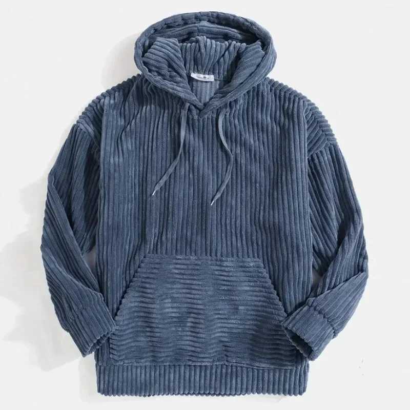 2024 NEW Solid Corduroy Hoodies for Men Autumn Winter Thick Warm Mens Sweatshirts Casual Loose Kangaroo Pocket Hoodies Outerwear XJ250621
