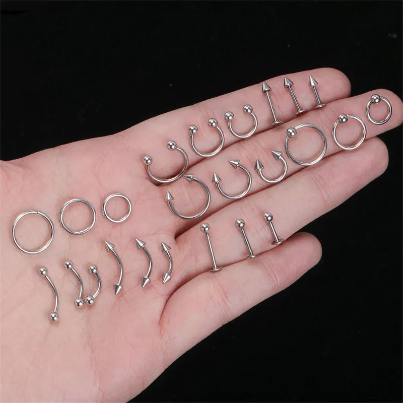 1/10pcs Stainless Steel Body Piercing Wholesale Jewelry Nose Ear Belly Lip Stud Eyebrow Bar 14G Piercing For Women 250617