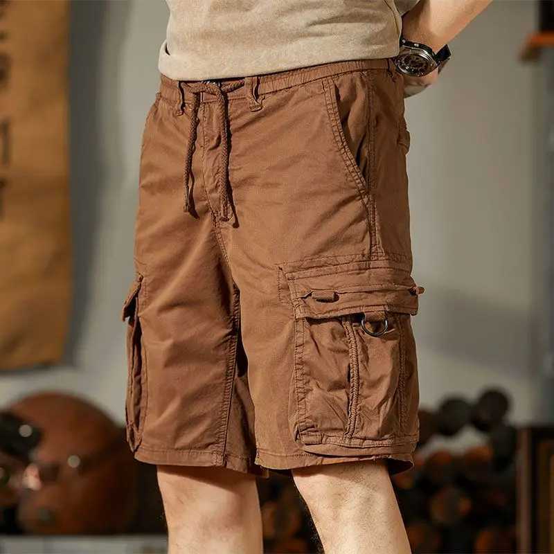 With Pockets Mens Short Pants Elastic Waist Mens Cotton Cargo Shorts Harajuku Loose Big and Tall Vintage Wide Summer Casual Y2k W250621