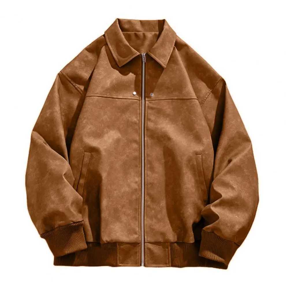 2025 Retro Mens Jacket Maillard Brown Leather Jacket Handsome American Style High Street Zipper Leather Jacket Mens Windbreaker XJ250621