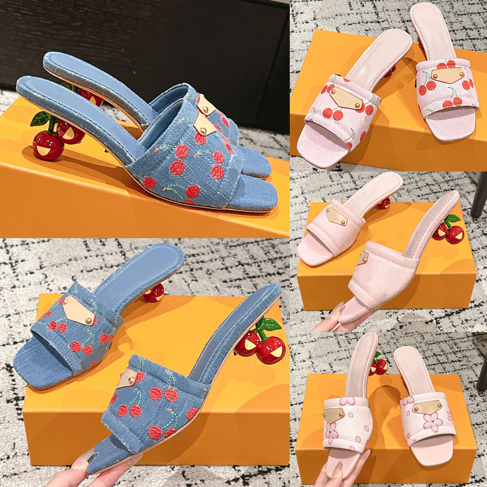 x TM Lily Mule 1AHLTF cherry denim mule NEW womens designer mules akashi Murakami collection Casual Denim Casual Signature Mule while embroidered cherry mules