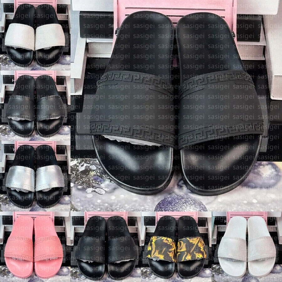 Baroque Rubber Pool Slide Designer slides Medusa Chain Palazzo Womens Barocco Mens slippers Navy white pink Leather Back Gold Red Molded Royal Blue Women