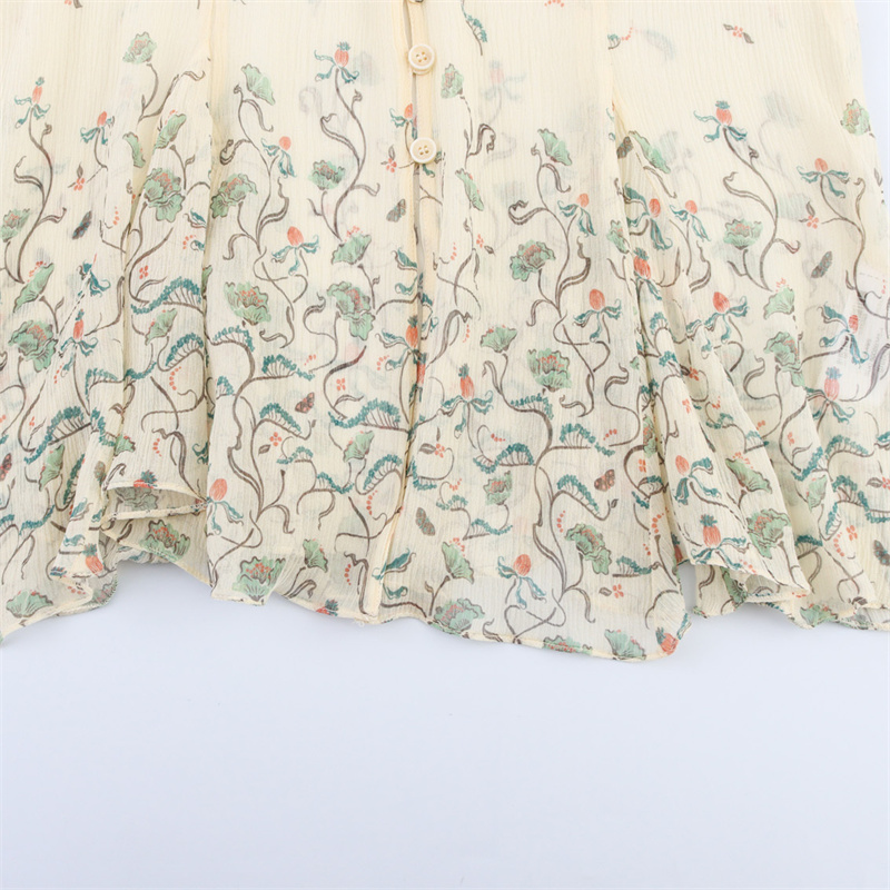 2025 Spring/Summer New Product Casual Women's Printed Shirt V-neck Buckle Decoration Fashionable and Versatile