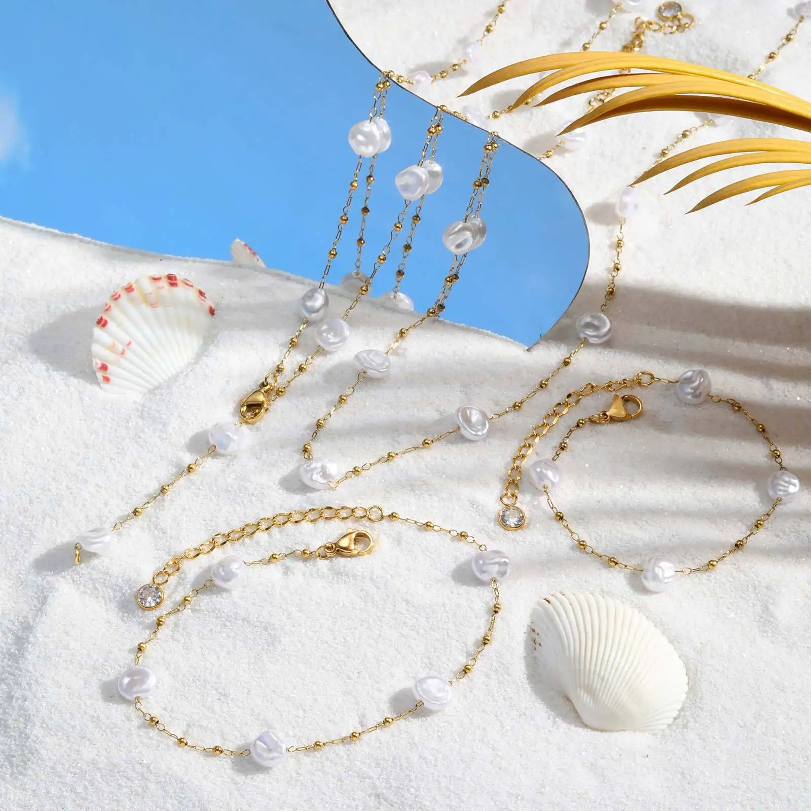 Waterproof Pearl Anklet Stainless Steel Anklets Beads Link Chain Adjustable Fashion Jewelry for Women Mom Wife Girlfriend 250617