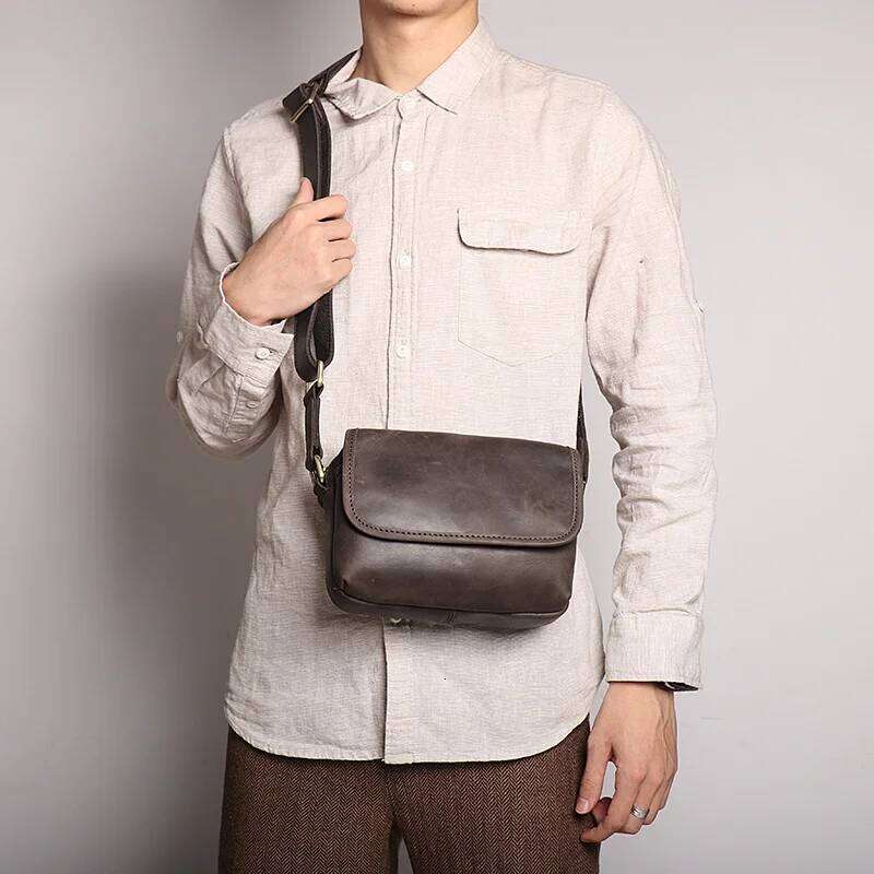LUOKIR Vintage Crazy Horse Leather Retro Men's Genuine Cowhide Shoulder Women's Crossbody Ipad Small Square Bag