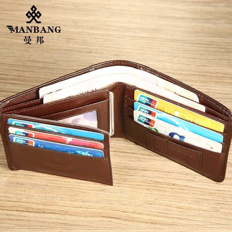Genuine Cowhide LeatherManBang Hot Sale Mens Wallet Original Short Tri-Fold First Layer Cowhide Purse Business Z250621