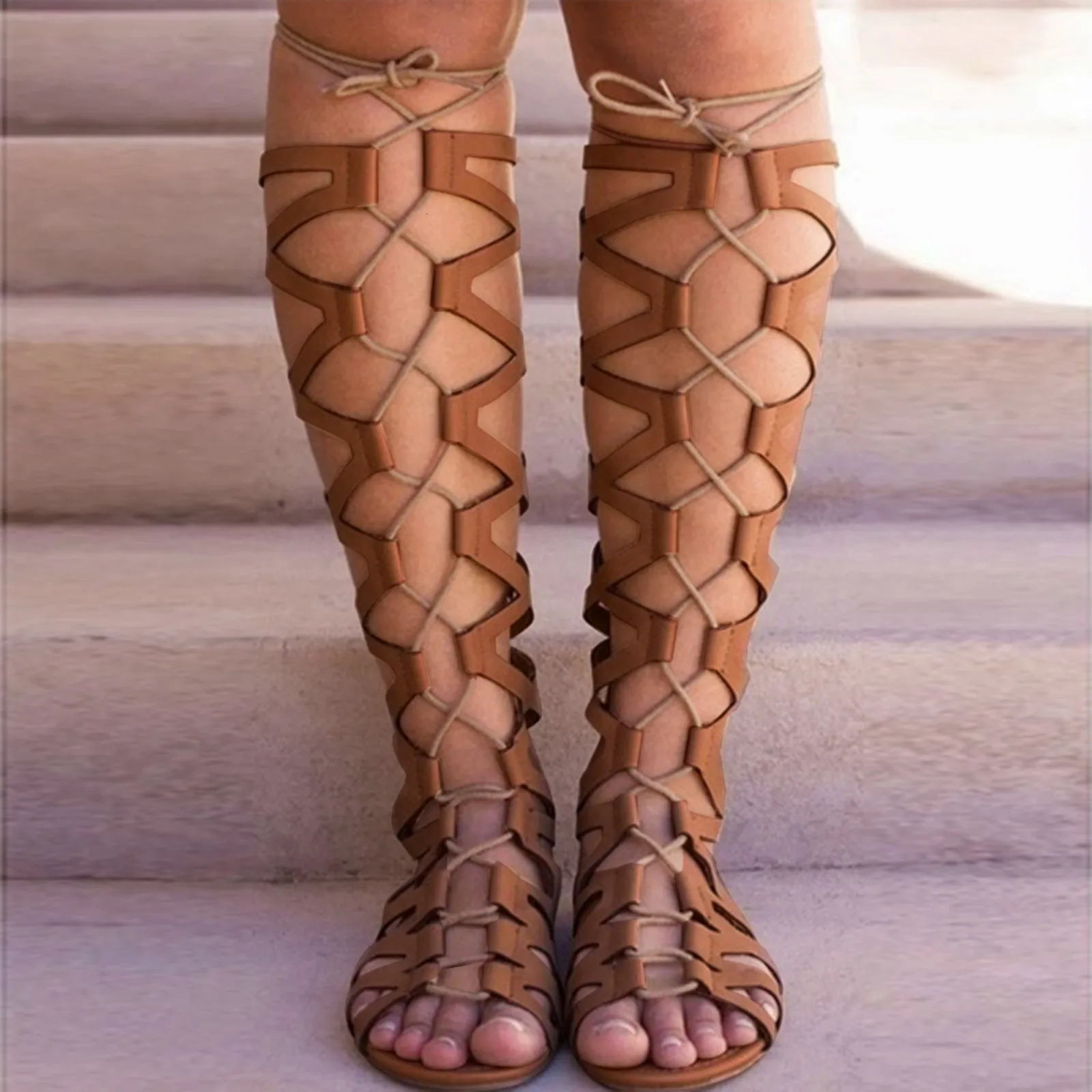 Roman Sandals Women Boots Shoes Casual Knee High Shoes Strap Women Gladiator Sandals Dressy Summer Womens Fashion Shoes 250617