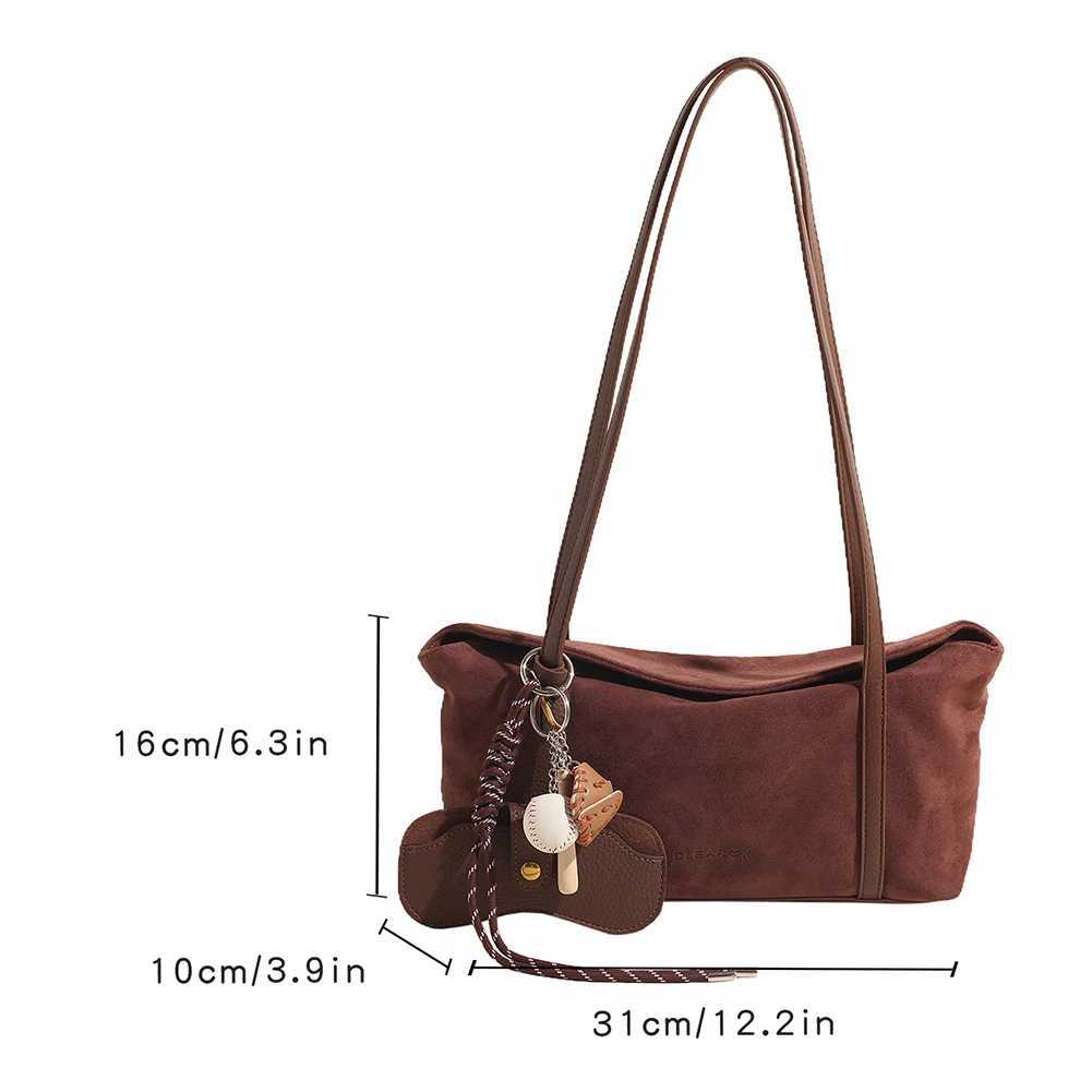 Women Suede Shoulder Bag with Inner Pocket Flap Underarm Bag Solid Retro Satchel Bag Female Fashion Large Handbag Clutch Purse XJ250620