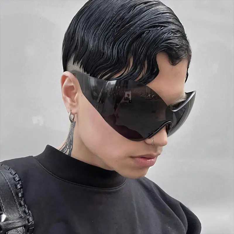 Oversized Rimless Sunglasses for Women One Piece fashion Brand Cyberpunk Mask Butterfly Sun Glasses Lady Retro 2000s Big Goggle W250621
