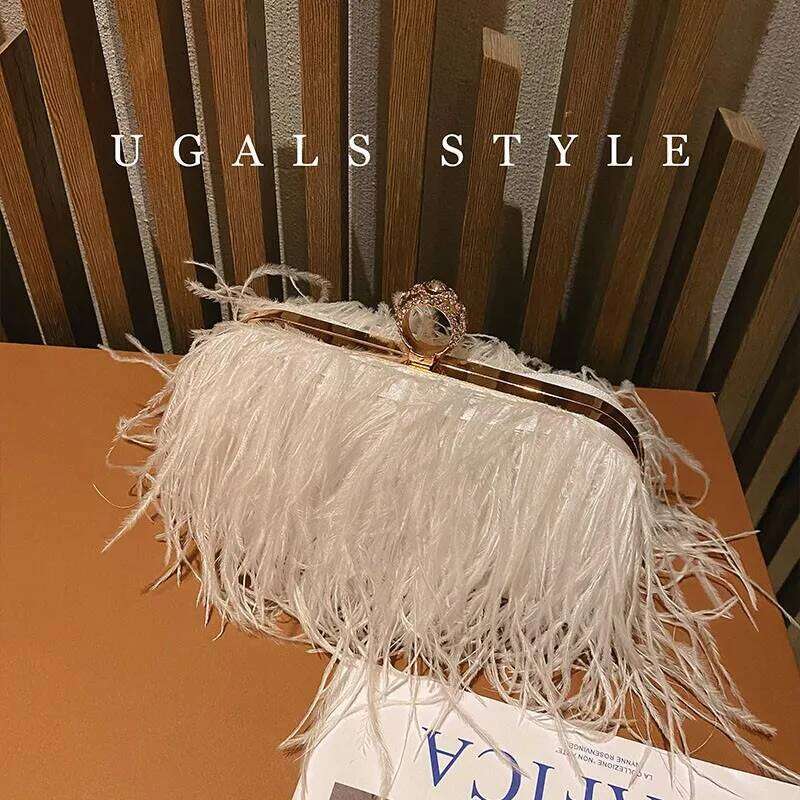 Designer Bag Ostrich Feather Party Evening Clutch Women Wedding Purse Handbag Shoulder Chain Designer Bag