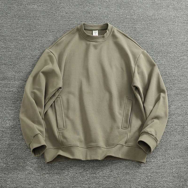 Side Pockets Mens American Casual 500gsm Heavyweight Oversized Round Neck Sweatshirt 100% Cotton Trendy Drop Shoulder Pullover XJ250621
