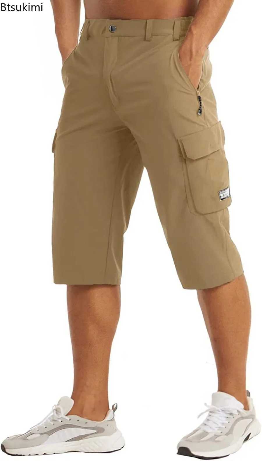 2025 New Summer Quick Dry 3/4 Capri Pants Mens Casual Multi-Pockets Lightweight Shorts Outdoor Hiking Cargo Nylon Pants Workout W250621