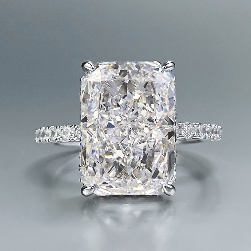 New S925 silver jewelry - Trendy "In Style" everyday simple 9*13mm rectangular white diamond ring for women14K yellow Gold Radiant Cut Lab G