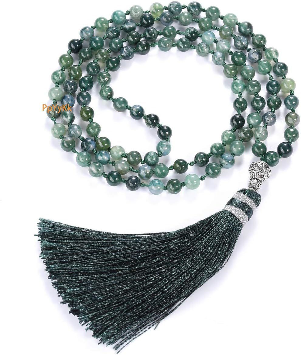 Divine Protection Top Plaza Womens 108 Mala Prayer Beads Wrap Necklace with Long Tassel Healing Crystal Stone Necklaces Yoga Meditation Reiki Quartz J