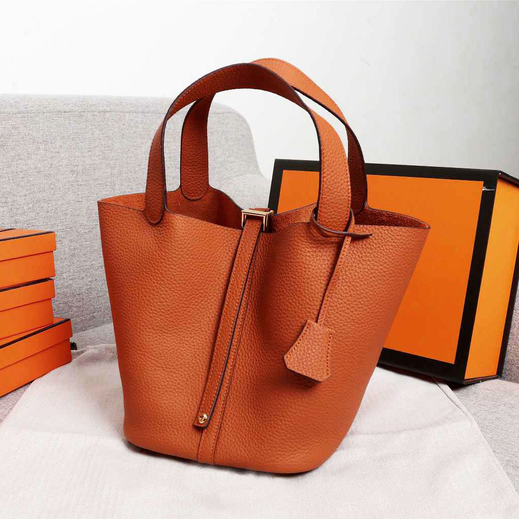 10A Top Handmade Designer Bucket Tote Women's Leather Deluxe Small Handbag Fashion Simple Tote Ladies Shopping Bag Orange Designer Handbag 2025 Hot Style