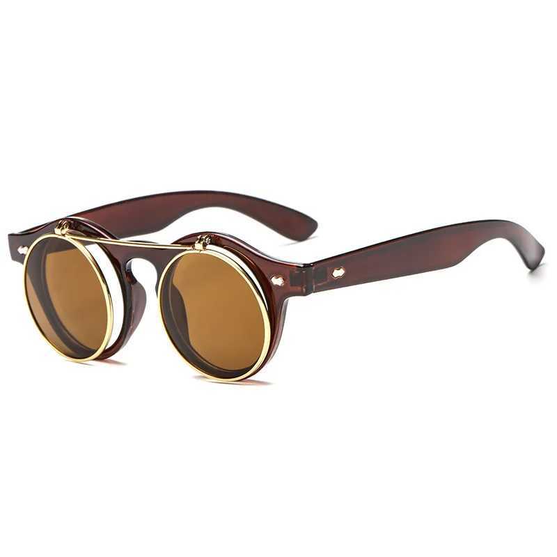 Classic Steampunk Goth Glasses Goggles Round Flip Up Sunglasses Retro Vintage Fashion Accessories Trend Round Eyeglass W250621