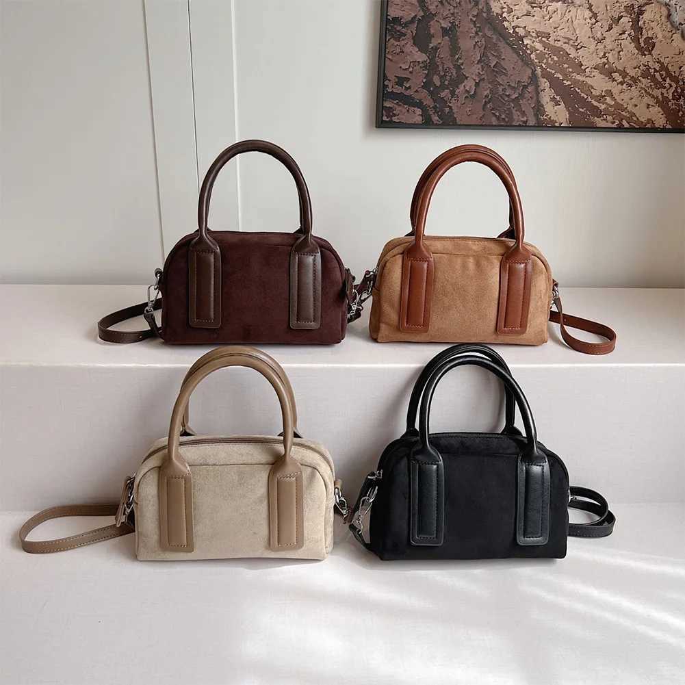 Women Suede Shoulder Bag with Multi-Pockets Handbag Adjustable Strap Crossbody Bag Zipper Satchel Bag for Work Travel XJ250620