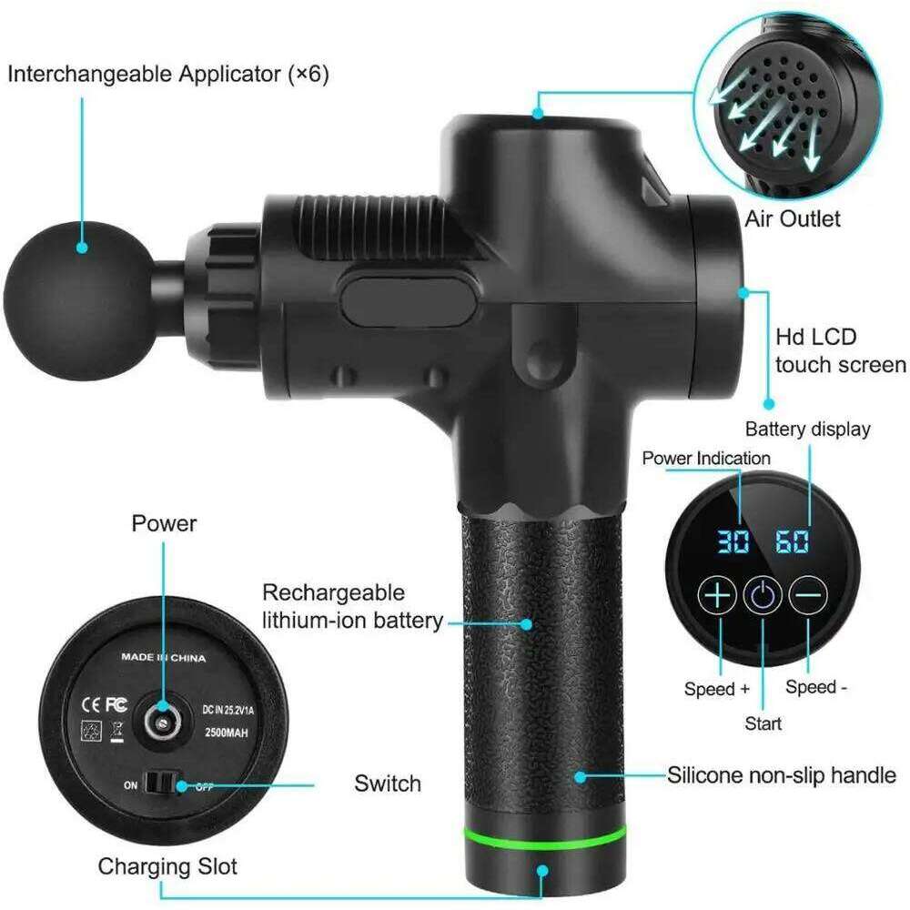 Massage Gun Electric Deep Muscle Massager Pain Relief Body Relaxation Exercising Fiess LCD Display With Portable Bag
