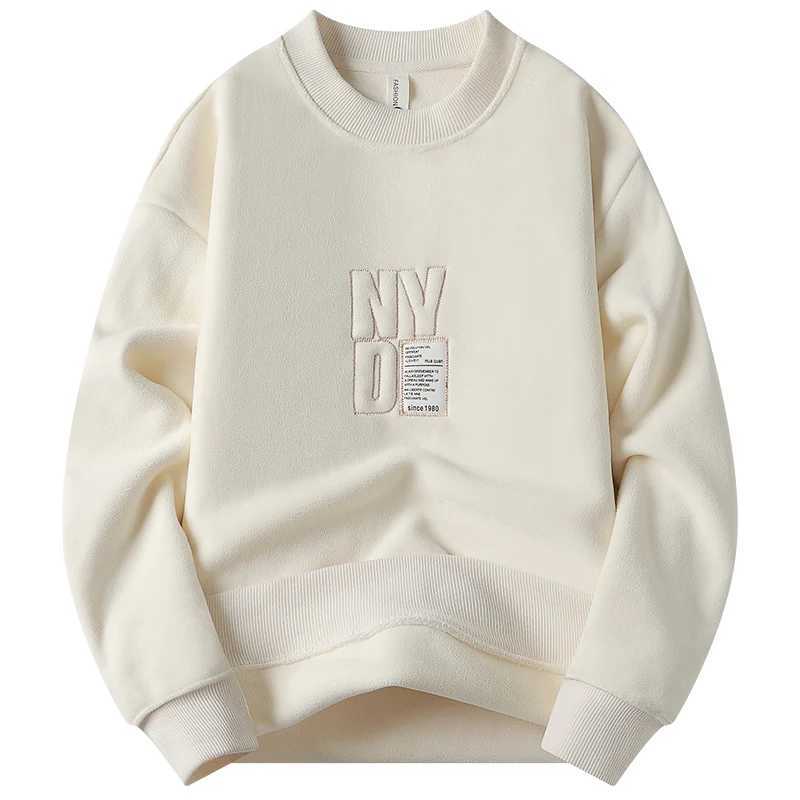 Mens Fashion THiCK Hoodie Embroidery Pullover Fleece Lined Mens Winter CloTHes Elegant Brand White Green Pullovers Z250621
