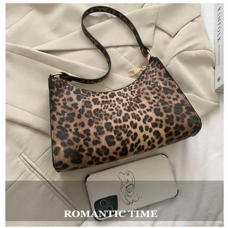 French Underarm Tote Bags for Womens Brown Leopard Handbag Clutch Bags Female Vintage PU Leather Shoulder Bags Versatile Casual XJ250704