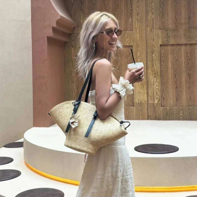 Straw Woven Handbags For Women Handmade Travel Seaside Beach Summer New Handle Bucket Shopping Tote Bag Basket Bolsa