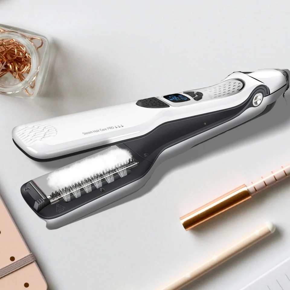 Professional Hair Straightener Heating Hair Combs Dual Voltage Curling Iron Steam Flat Iron Hair Wide Plates Tools 250529
