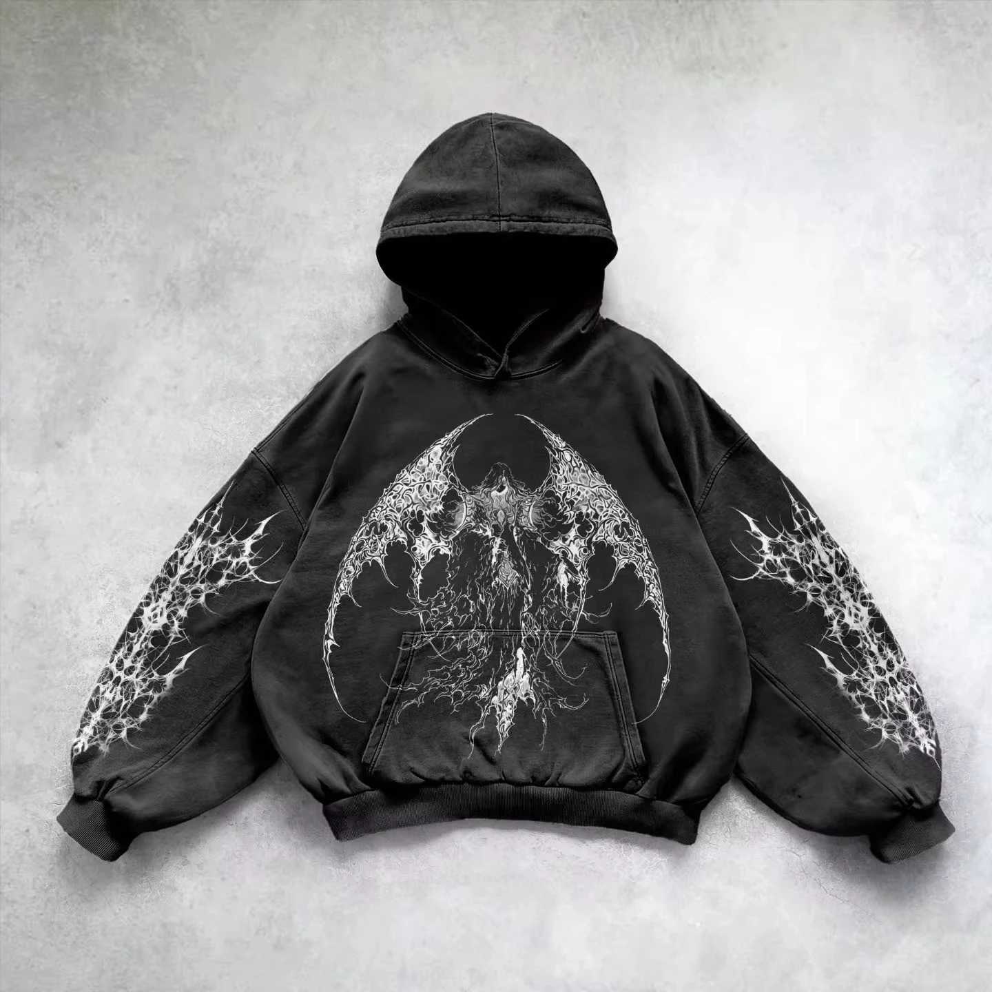 Retro Gothic Graphic Print Hip Hop Hoodie for Men Y2k Grunge Punk Casual Loose Pullover Women Streetwear Sweatshirt Hoodies XJ250621