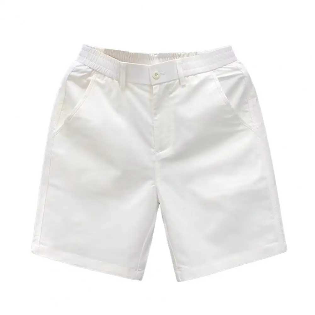 Men Elastic Waist Shorts Mens Summer Casual Shorts Mid-rise Elastic Waistband Beach Shorts Solid Color Straight Wide Leg Loose W250621