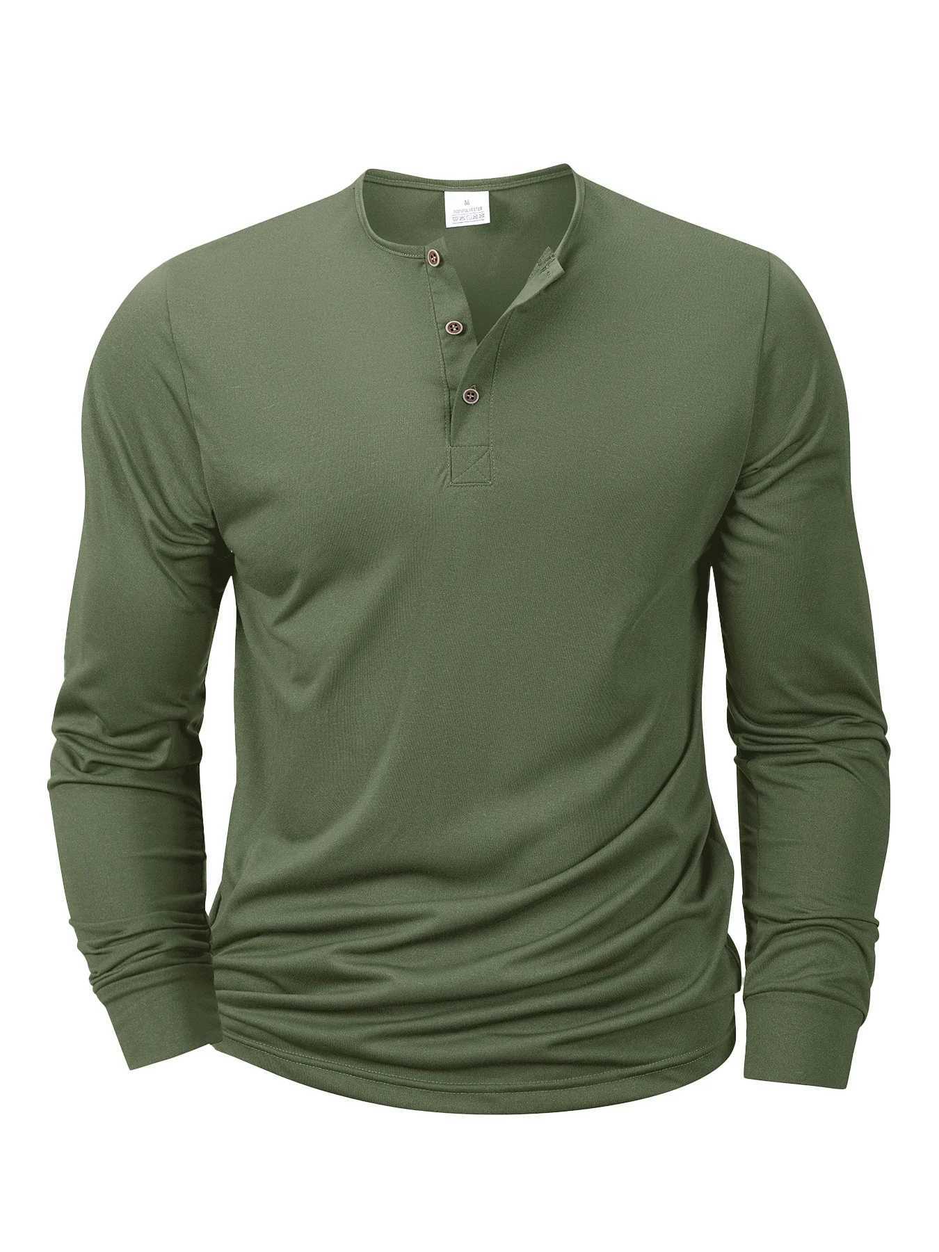 Mens Long Sleeve Henley Neck T-shirt Slim Fit Base Shirt Fitness Tops Tees Button Neck Casual Cozy T-shirt Z250621