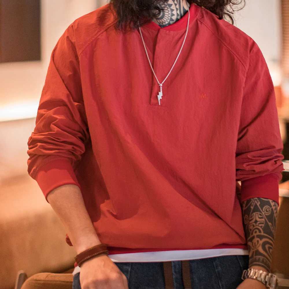 Maden Vintage Baseball Collar Sweatshirt New Years Red Top Loose Round Neck Pullover for Mens Spring Fall Long-Sleeved T-Shirt XJ250621