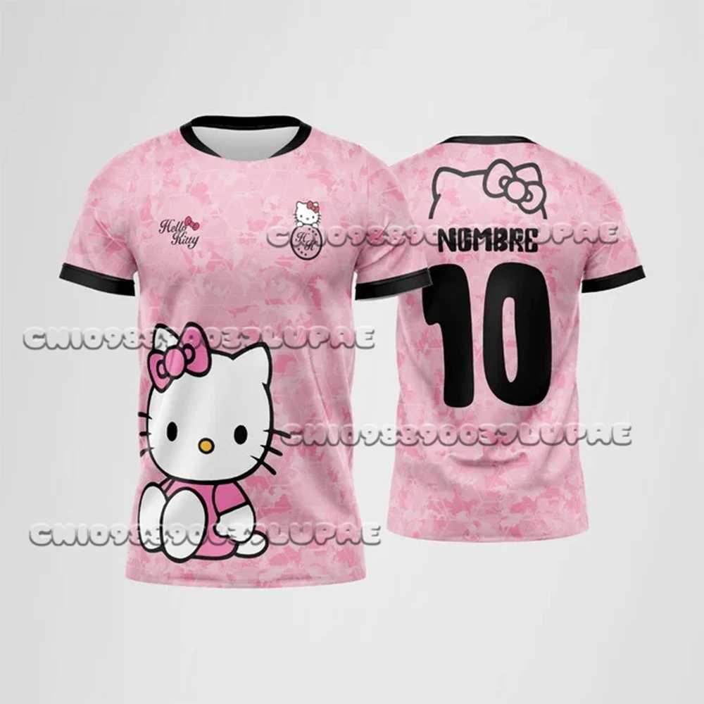 Sanrio 2025 Miniso Sanrio Cartoon New Childrens And Adult Sports Shirt Hello Kitty Breathable Quick Drying Men Women Fashion T-Shirtw250621