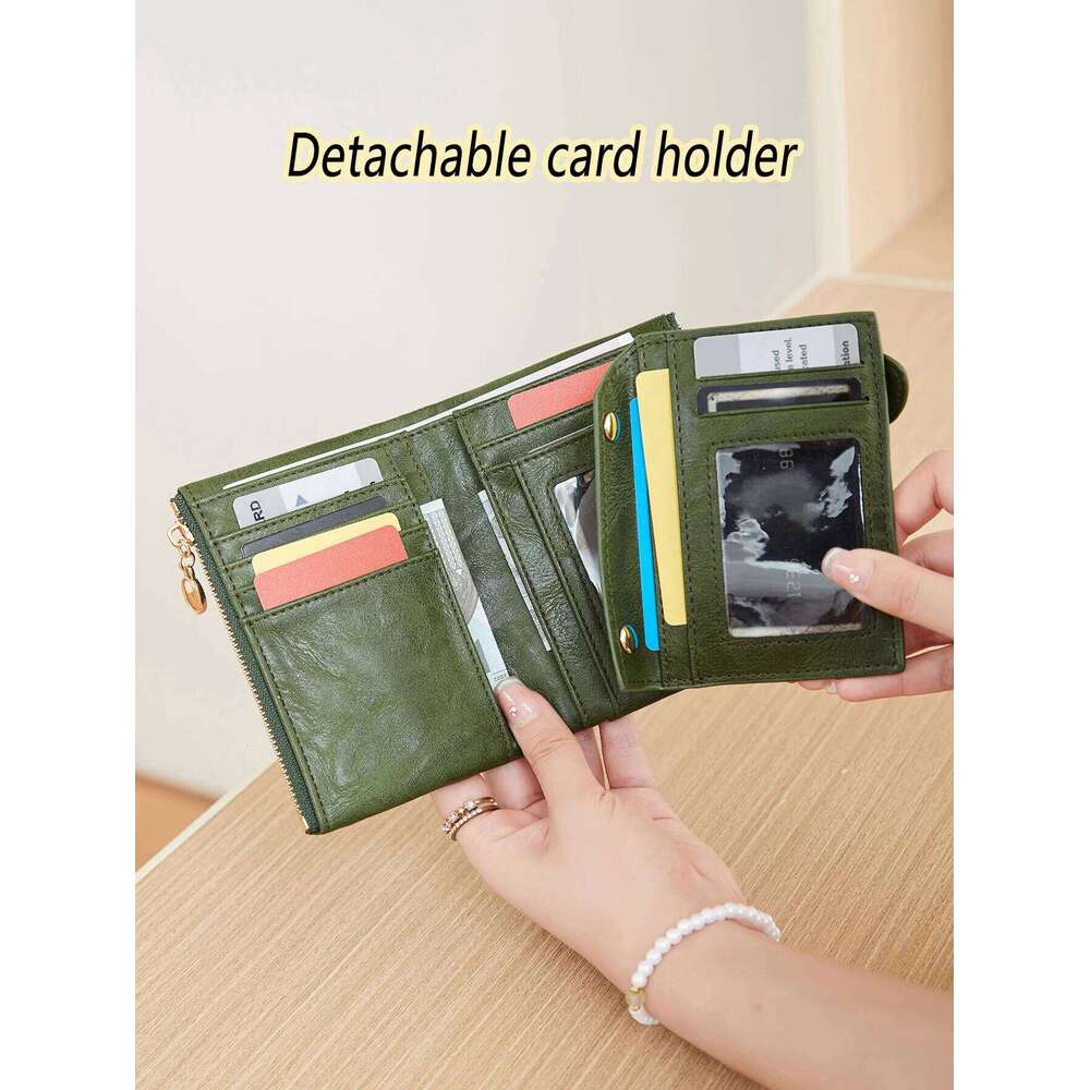 Minimalist Women's Wallet Short Three Layer Large Capacity Double Zipper ID Credit Bank Card Holder Money Bag