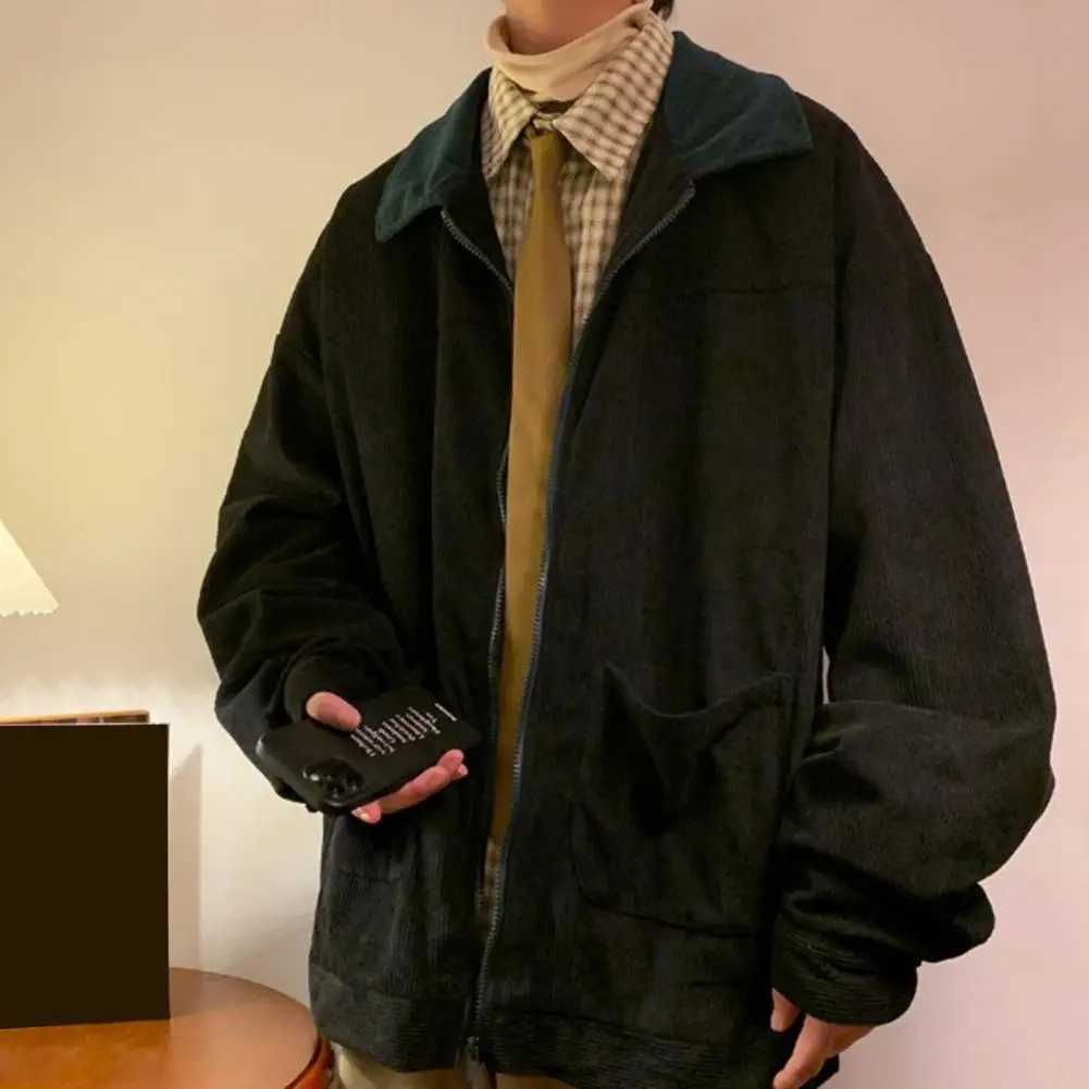 Corduroy Men Jacket American Style Vintage 2024 Men Bomber Jacket Windbreakers Zipper Coats Autumn Loose Cargo Outerwear XJ250621
