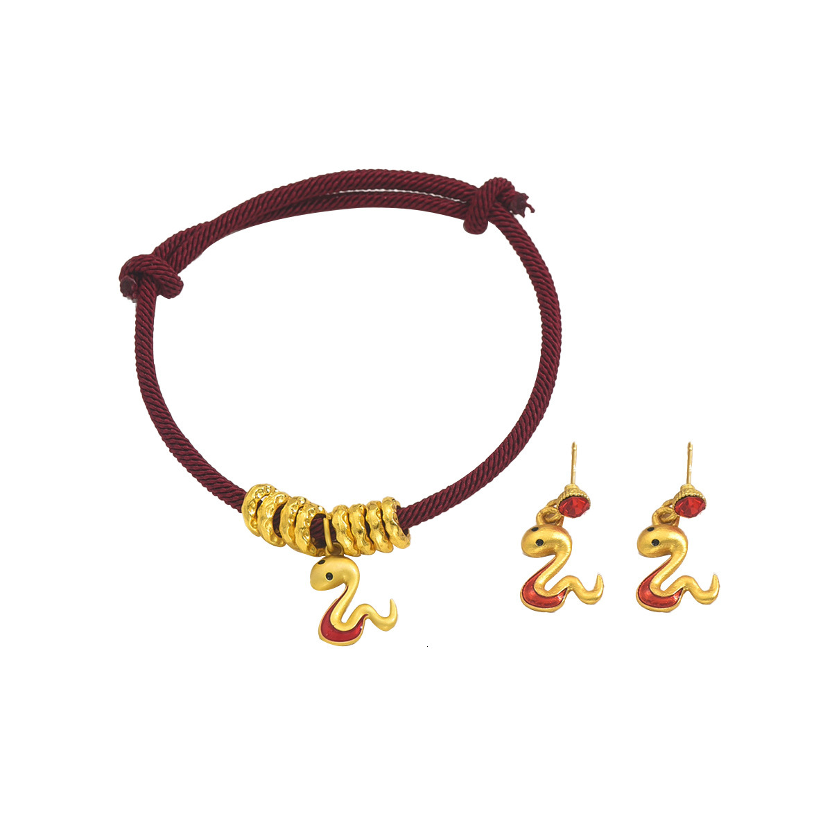 Wind Women's Set, Unique Snake Design With Inlaid s, Versatile High-End Feel Bracelet And Stud Earrings