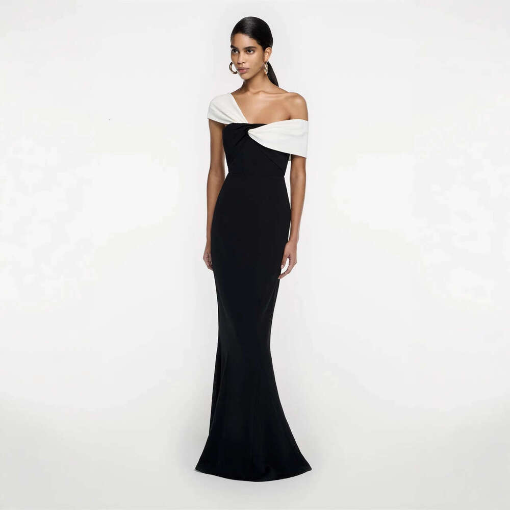 Long Dress Summer French Niche Design Liu Shishi Celebrity Same Style Fashion Color Block Off Shoulder Slim Fit Mermaid Long Dress Gown Sexy Long Skir