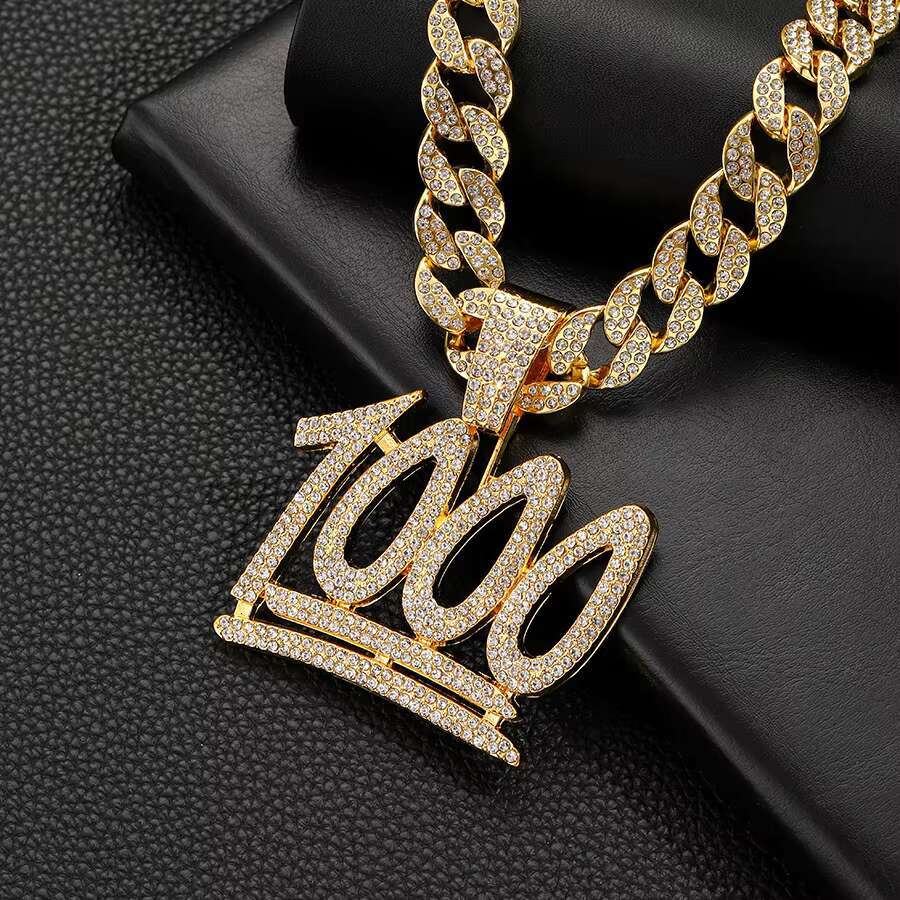 Hot-Selling 1000-Point Full Diamond Pendant Cool Hip-Hop Decoration for Men Cuban Necklace Style European American Alloy