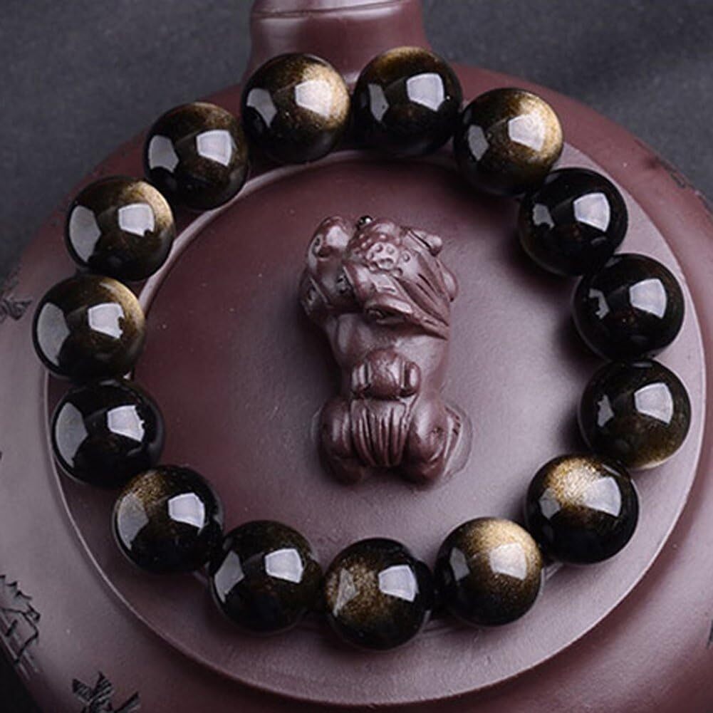Buddhist Consecration Zen Mala Bead Attract Prosperity Ward Off Evil Gold Obsidian Buddhist Buddha Prayer Beads BraceletStretch StringUnisex