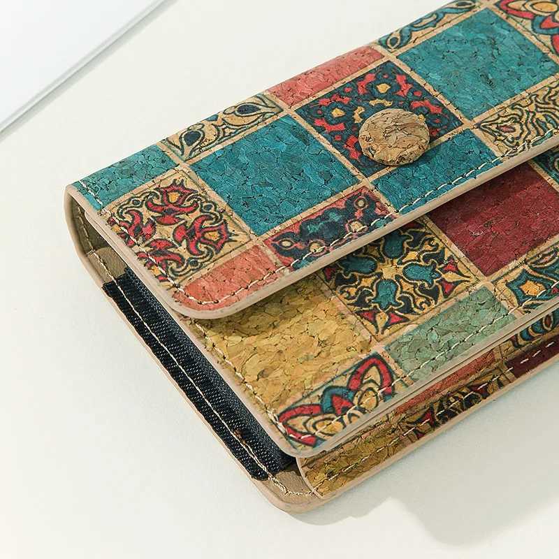 Vintage Cork Grain Organ Card Case Printed Coin Purse Women Men Card Holder Mini Wallet Key Change Purses Long CluTCh Bag Z250621