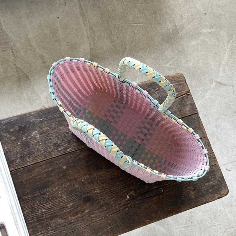 2024 New Vegetable Basket Summer Fashion PVC Handbag Hand Woven Bag Patchwork Striped Tote Beach Bags Purses and Handbags XJ250620