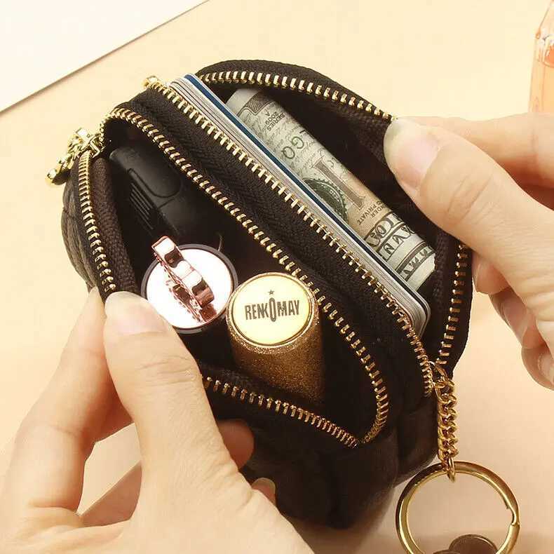 Women Coin Purse Wallet Genuine Leather Soft Small Double Zippered Change Pouch Purse with Keychain Ring Z250621