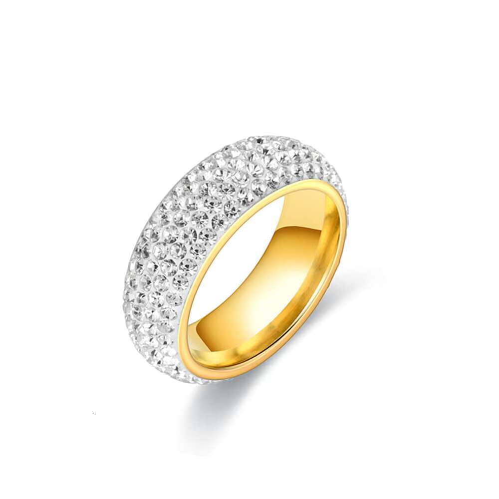 Five Rows of Diamond Arc Titanium Steel Ring European and American Fashion Couple Ring Korean Minority Diamond Ring