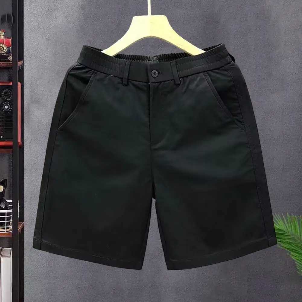 Men Elastic Waist Shorts Mens Summer Casual Shorts Mid-rise Elastic Waistband Beach Shorts Solid Color Straight Wide Leg Loose W250621